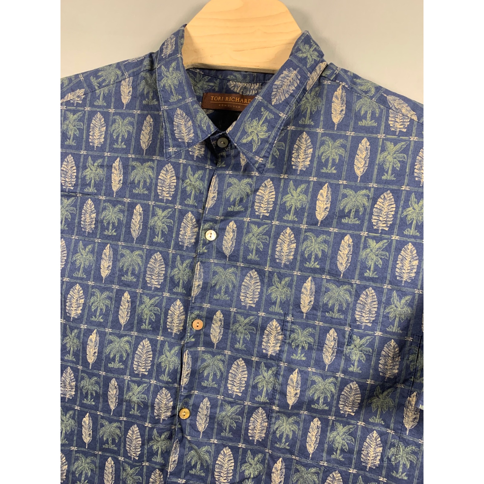Tori Richard Mens 3xb Blue Cotton Lawn Tropical Palm Leaf Aloha Shirt Hawaii